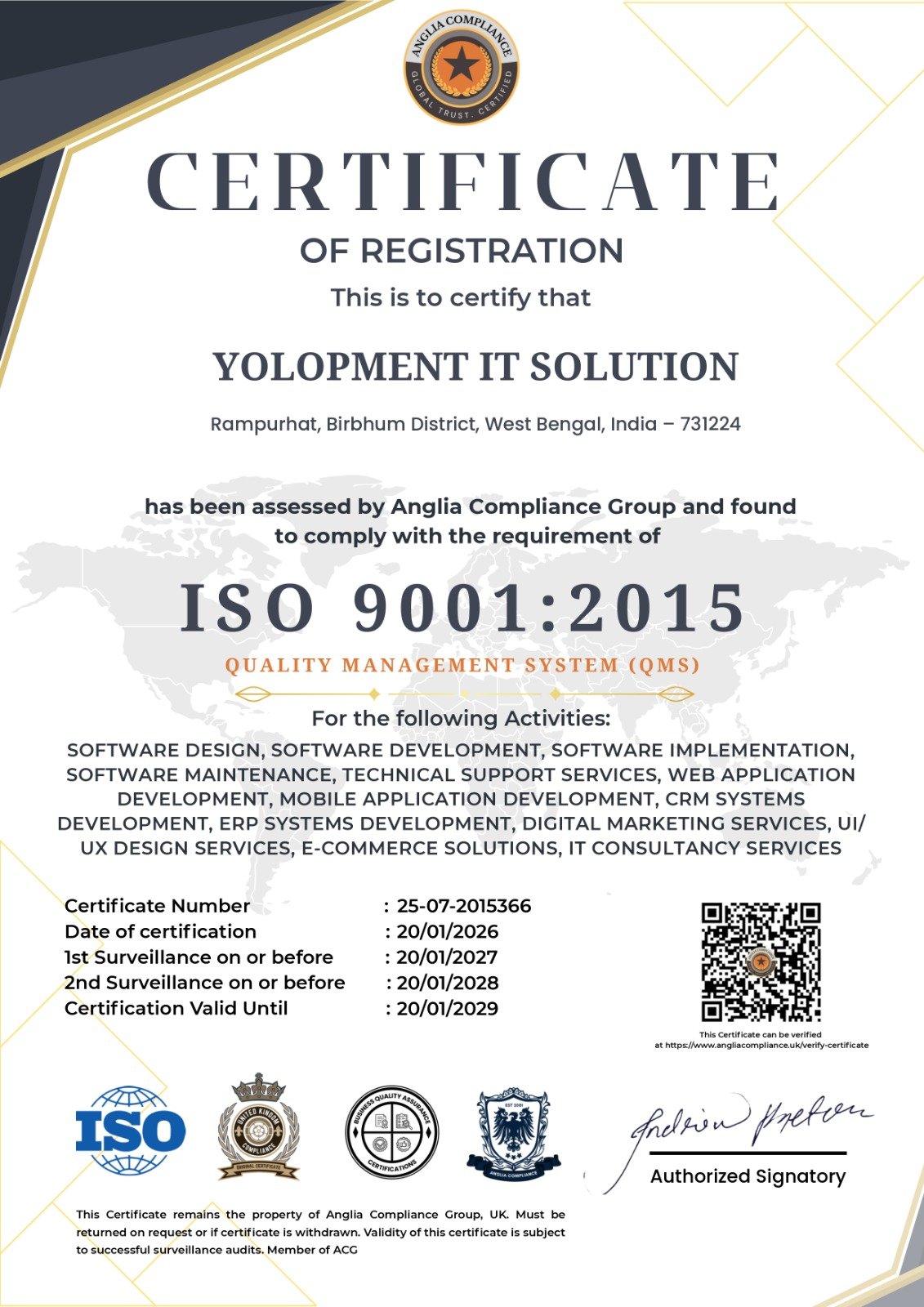 ISO 9001:2015 Certified – Quality Management System (QMS)